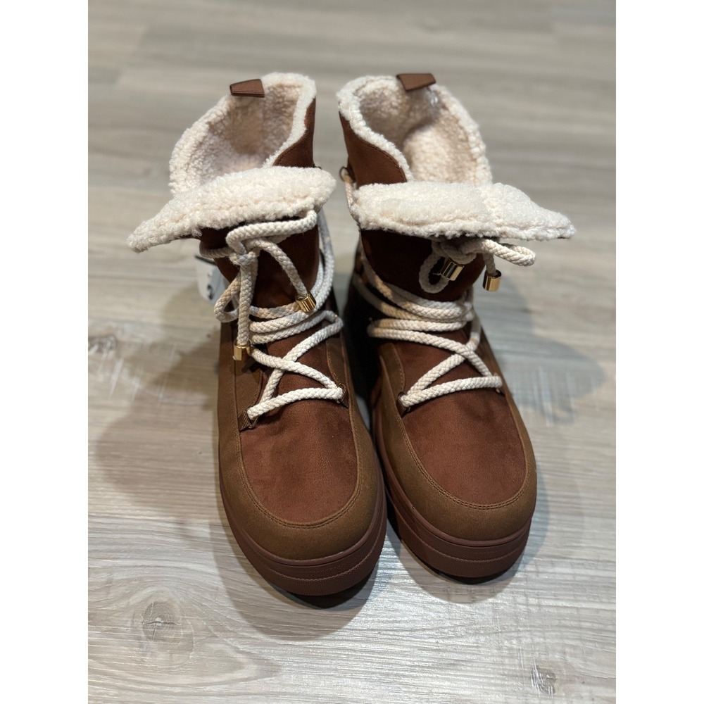 MIA Amore Womens Brown Faux Suede Sherpa Lined Platform Snow Boots Size 8.5